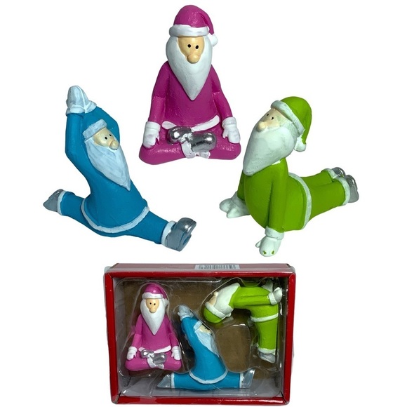 Santa Yoga Figures Gnome Christmas Gift Set Holiday Figures Set of 3 Piece Set - Picture 1 of 16
